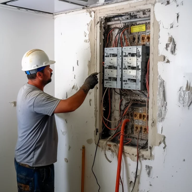electrican_fixing_wires_in_the_wall_and_circuit_breake